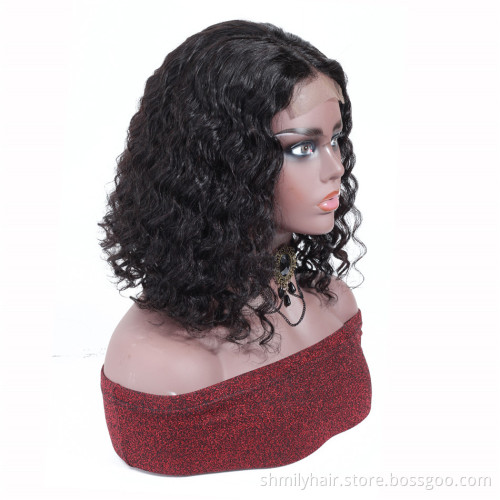 Drop Shipping 4*4 Front Closure Wigs Peruvian Human Hair Lace Short Bob Cut Deep Wave Remy Lace Front Peruvian Human Hair Wig
